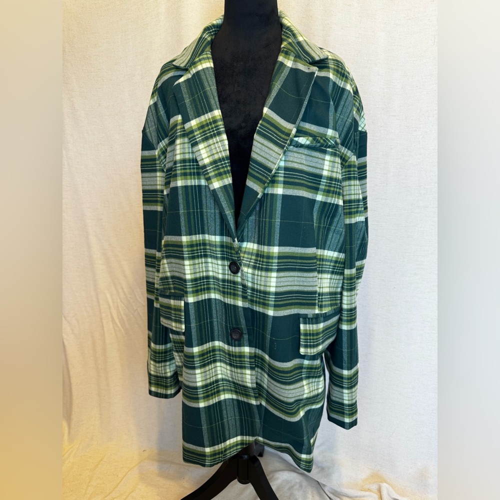 NWT Free People Reggie Blazer Green Combo Plaid Size Large Oversized